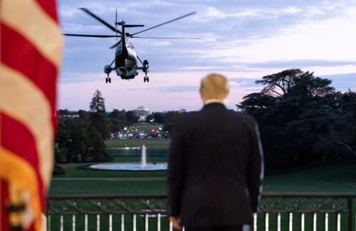 Former President Trump views helicopter from White House